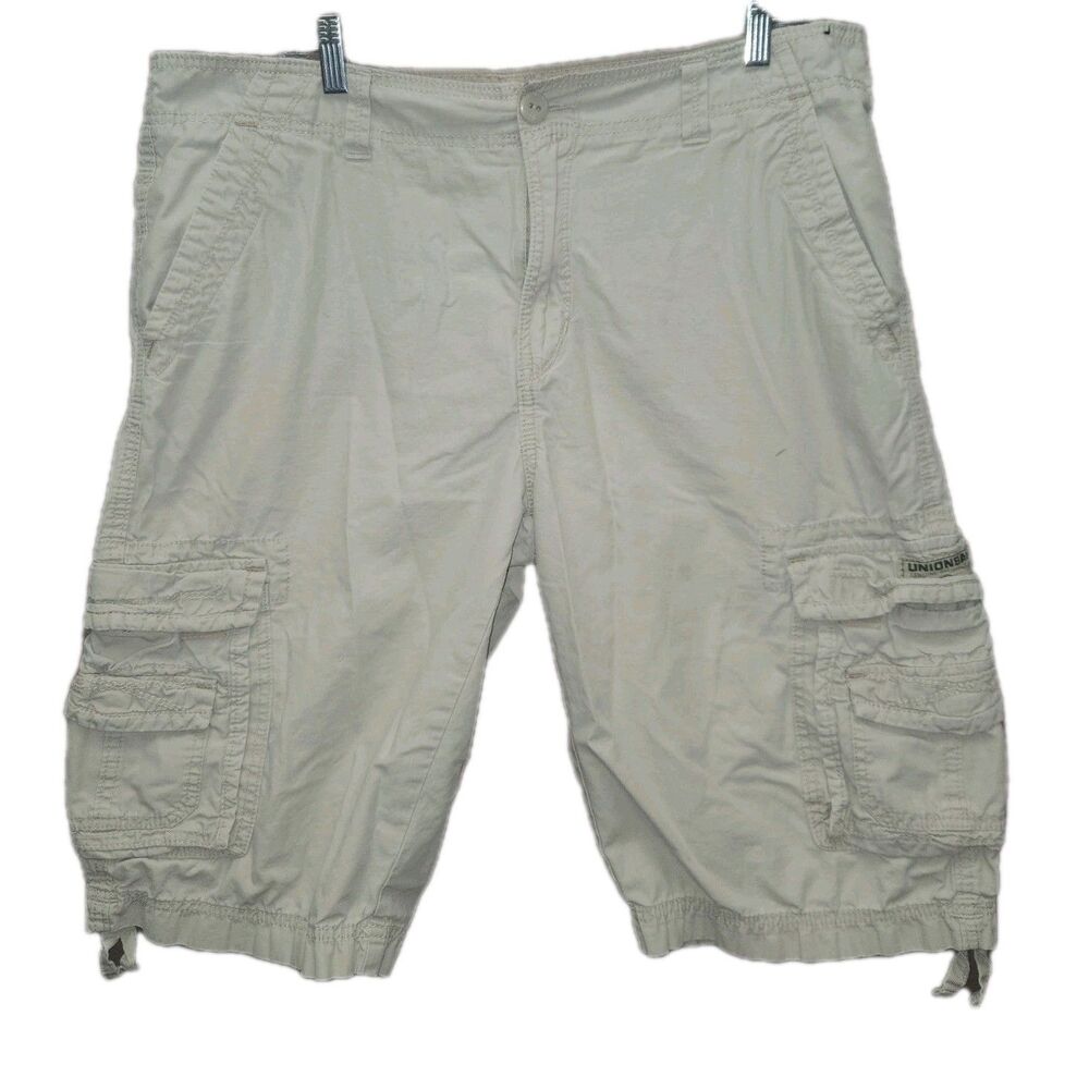 Vtg Unionbay Cargo Shorts Mens 36 Khaki Baggy 90s Y2K Skate Long Inseam Cotton